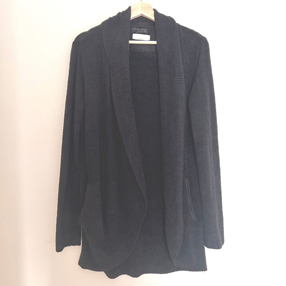 Barefoot Dreams CozyChic Lite Circle Cardigan Black Open Front Sweater Womens M
